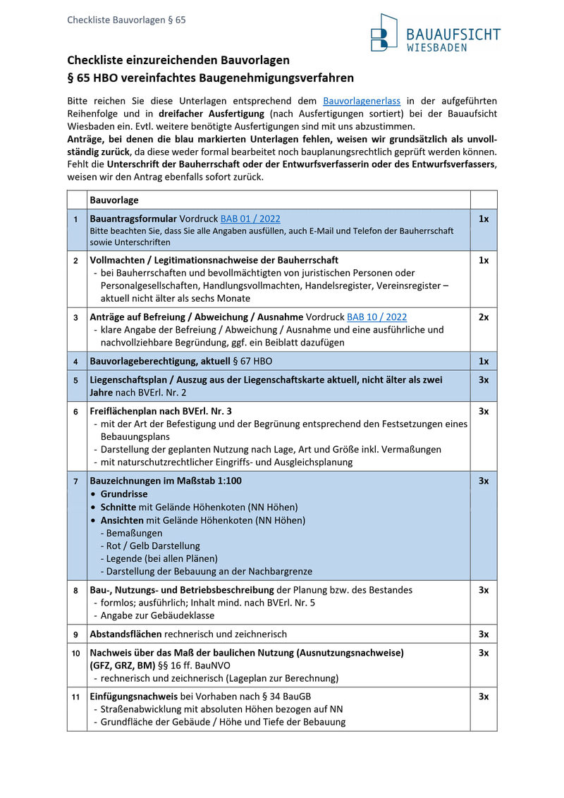 Vorschau Checkliste Bauantrag Vereinfachtes Verfahren Seite 1