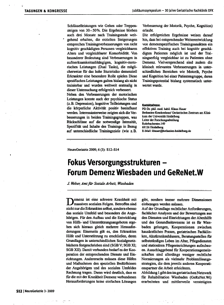 Artikel Neurogeriatrie 2009 – Fokus Versorgungsstrukturen – Forum Demenz Wiesbaden und GeReNet.Wi