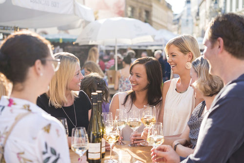 The Rheingau Wine Festival takes place between the Wiesbaden city hall, market church and city palace.